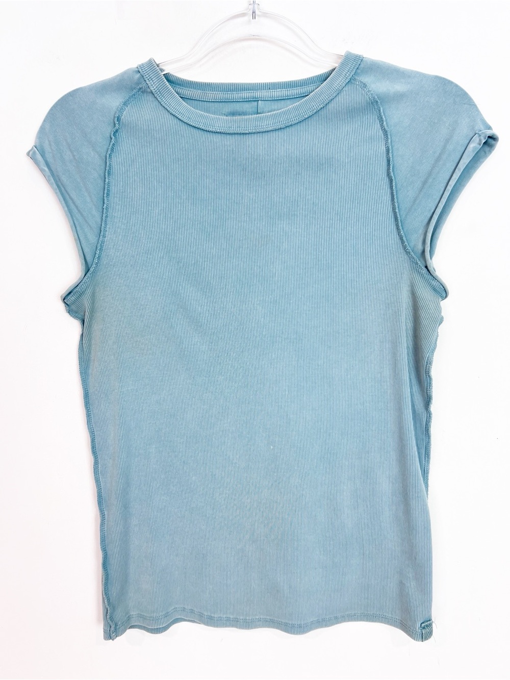 WE THE FREE EVER HAD TEE BLUE RIBBED CAP SLEEVE SHIRT SZ LARGE